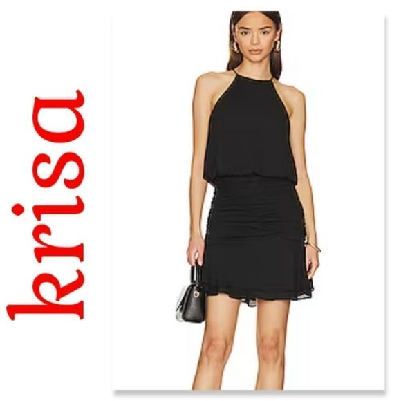 NWT Krisa ASYMMETRICAL RUCHED HALTER DRESS - Picture 1 of 9